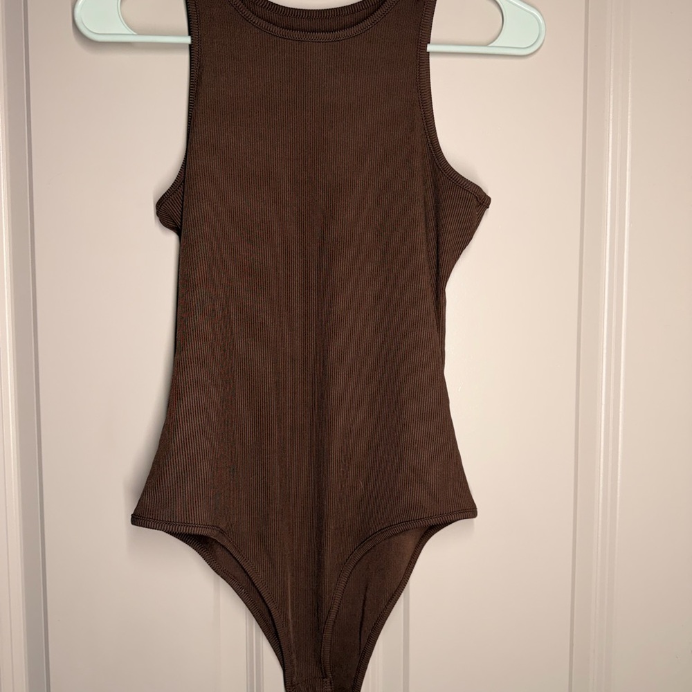 Everyday Ribbed Brown Tank Bodysuit